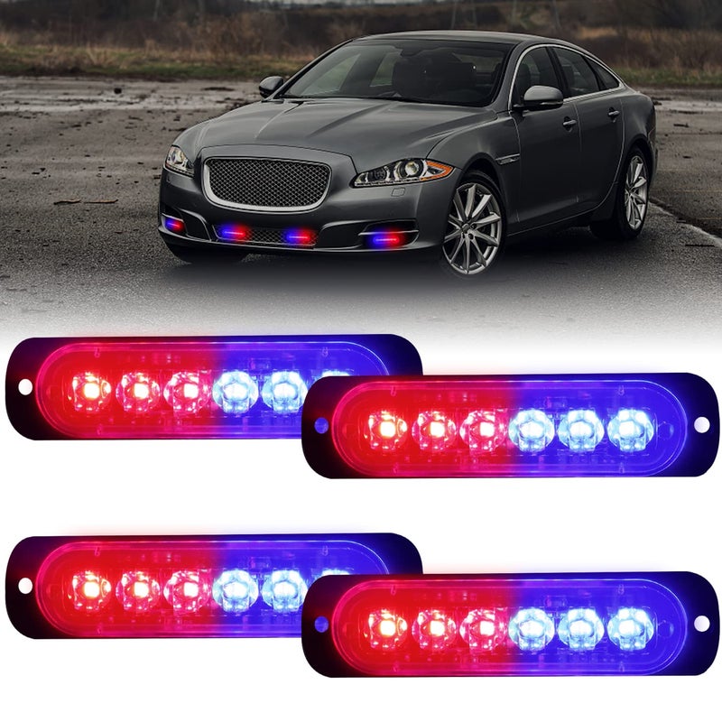 XTAUTO 4pcs LED Strobe Light Bar, Universal 12V-24V 18W Red Blue 6 LED Construction Surface Mount Beacon Flash Caution Waterproof Emergency Warning Light Bar for Cars Trucks Off Road Vehicle - Image 1
